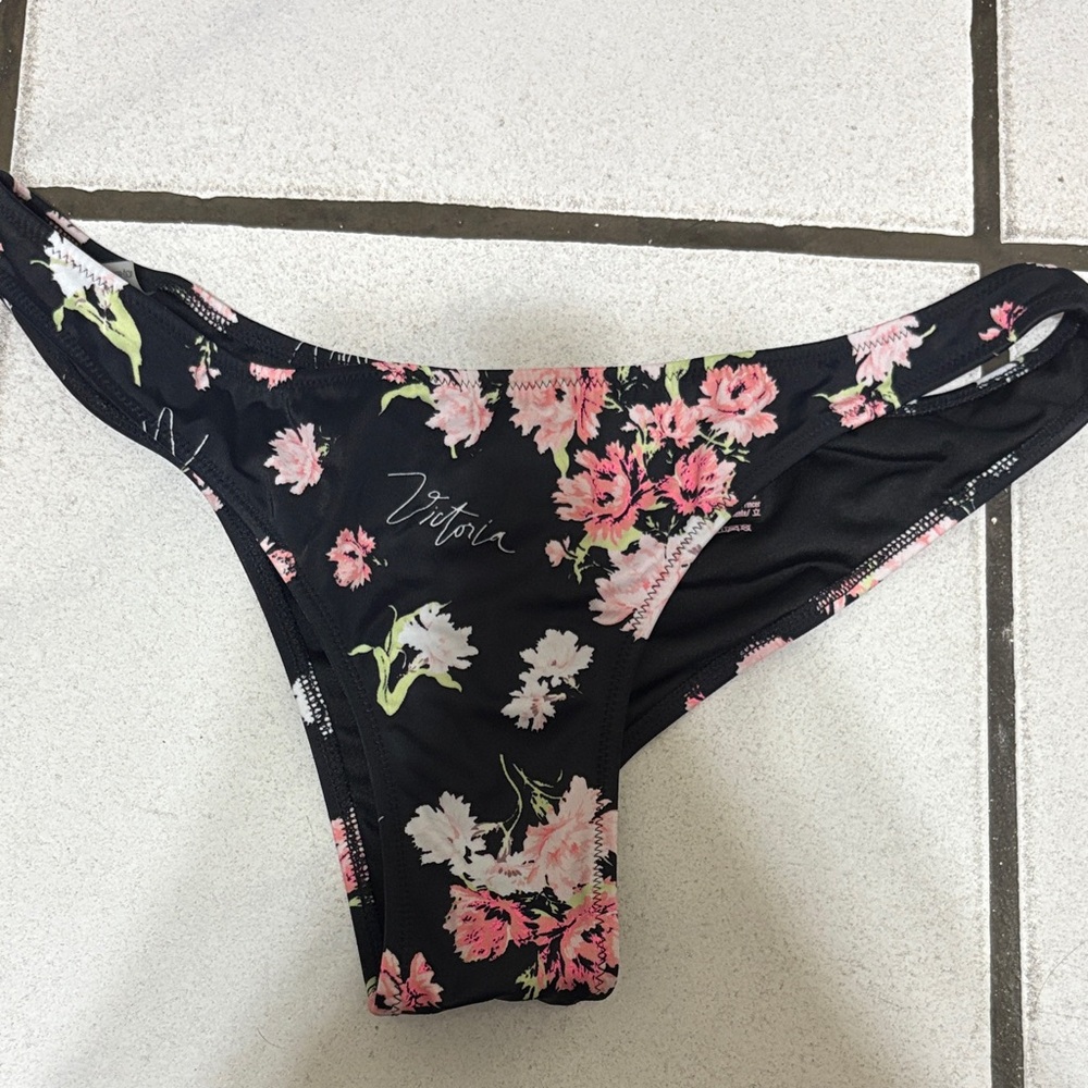Victoria's Secret Black and Pink Floral Bikini Bottom